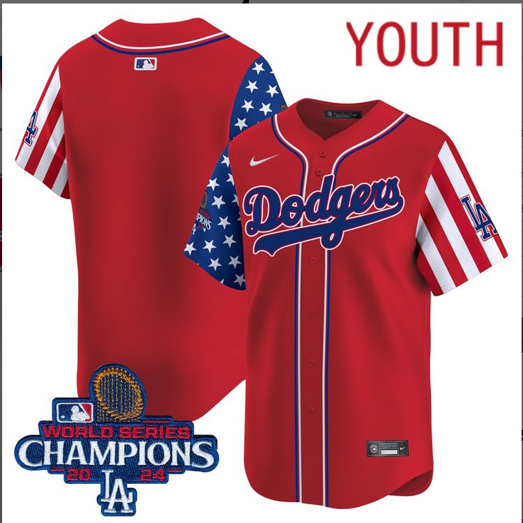 Youth  MLB Los Angeles Dodgers blank American Style red 2024 World Series Champions  Limited Jersey->youth mlb jersey->Youth Jersey